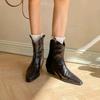 Fashion Stylish Pointed Toe Booties 2025 Fall Vintage Block Heel Pleated Rear Zipper Non-Slip Wear-Resistant Low Heel