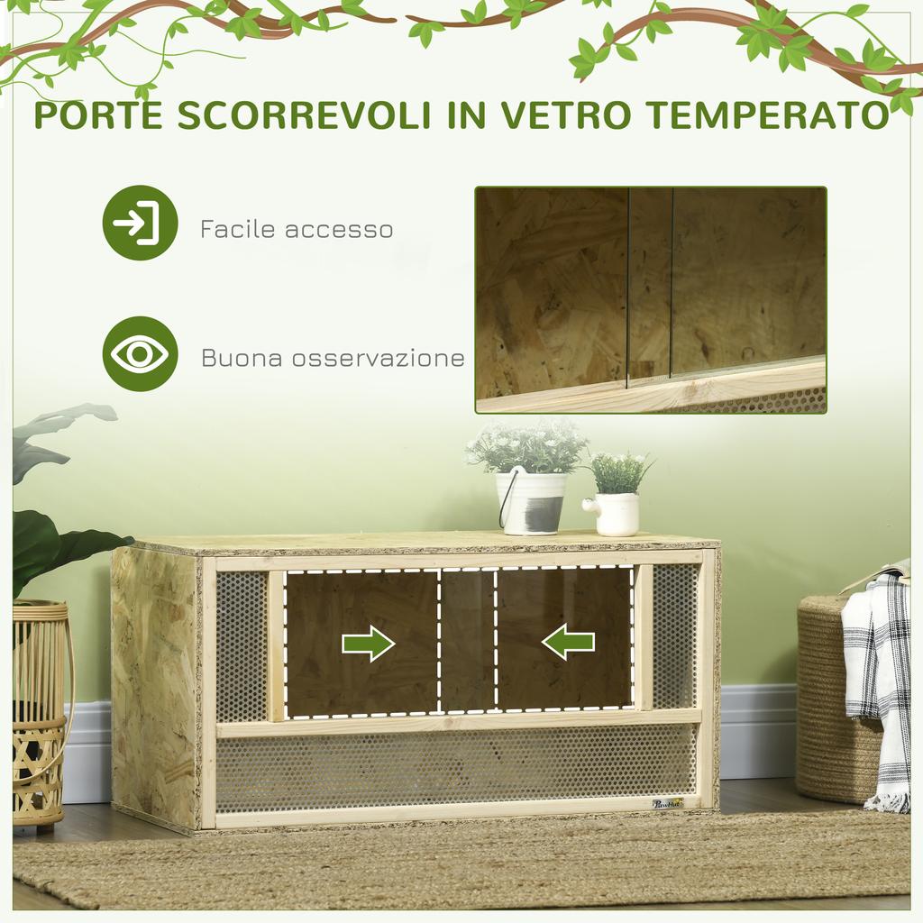 Wooden Reptile Terrarium with Sliding Glass Doors and Mesh Panels, 40x80x40 cm