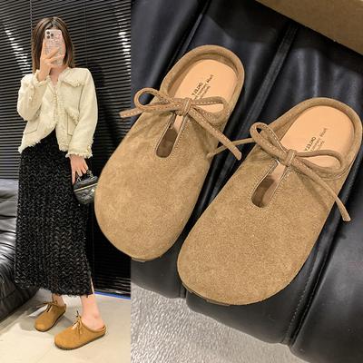 Fashion Big Size Female Shoes Ladies' Slippers Low Cover Toe 2025 Hoof Heels Rome Retro PU Rubber Fabric Slides Female Shoes Low Cover T