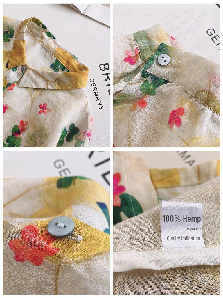 Korean Style Bat Sleeve Floral A-Line Ramie Top - Loose, Trendy & Sweet