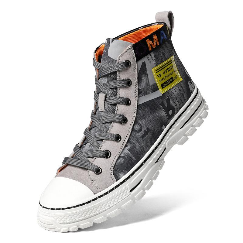 

Мужские высокие парусиновые туфли на осень, рабочие ботинки, камуфляжные туфли из свиной кожи больших размеров для серфинга, универсальные тканевые туфли для отдыха 45 серый