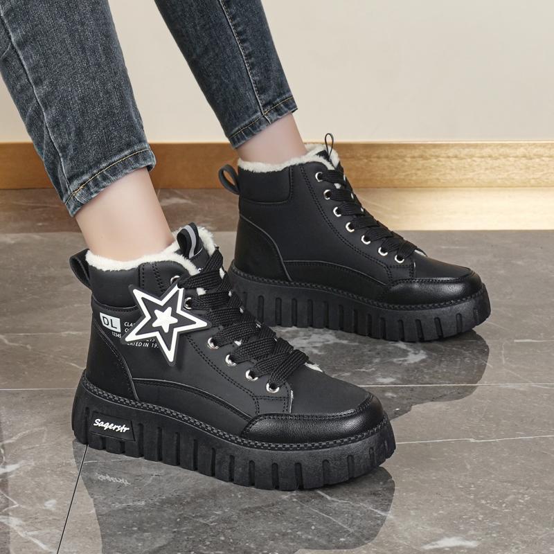 34-42 Kadın Kış Büyük Beden Moda Kalın Taban Ekstra Polar Yalıtımlı Pamuklu Botlar Kar Botları Yüksek Bilekli Pamuklu Ayakkabılar
