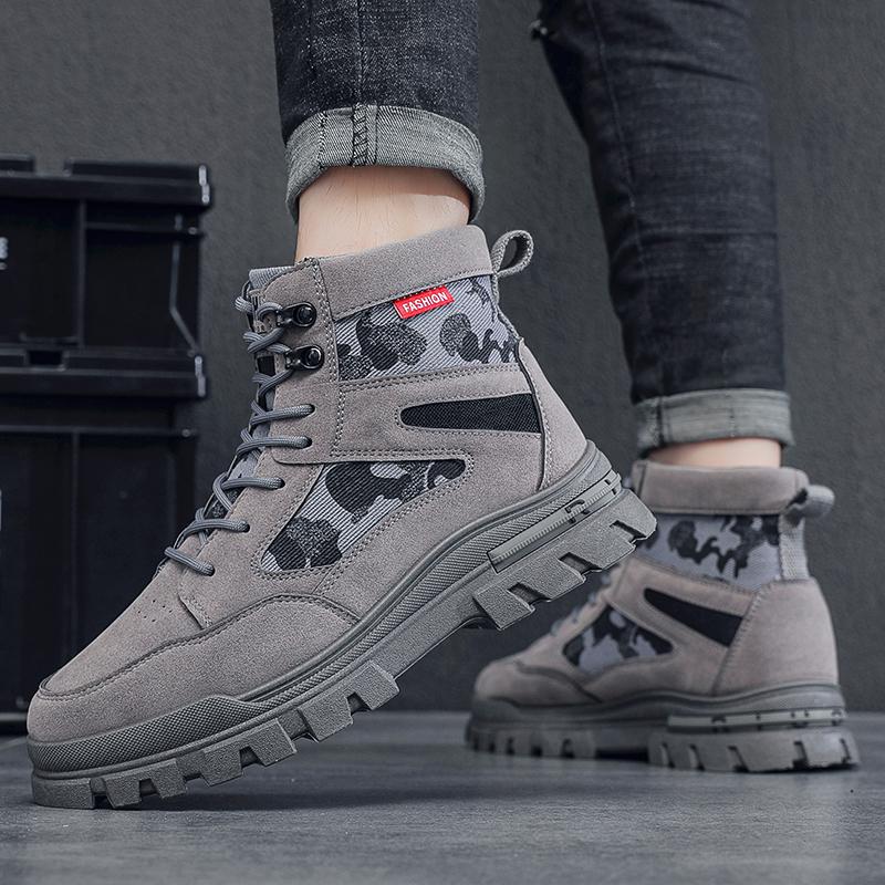 Fashion Men's high top boots outdoor hiking boots and ankle shoes black motorcycle boots autumn winter high top classic motorcycle shoes