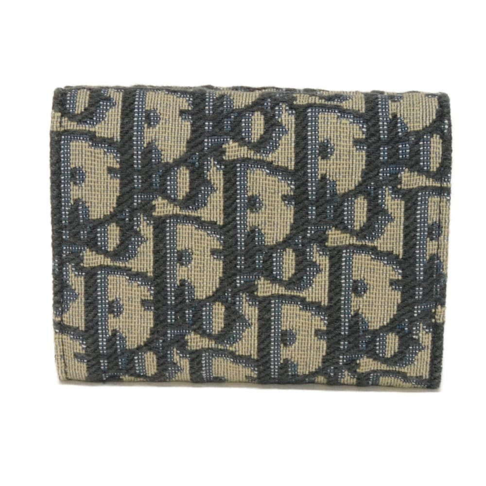 Used 10656 Oblique Jacquard Compact Wallet 2OBBC110YSE_H05E 7942 Black Japan Exclusive Logo Cotton Beige Unisex from