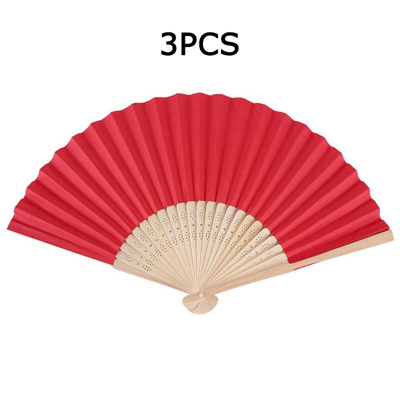 

WTEMPO Однотонный бумажный ручной веер, складной бумажный веер для свадьбы и дня рождения, декор для фотостены, реквизит для самостоятельного граффити, чистый бумажный веер 3pcs красный