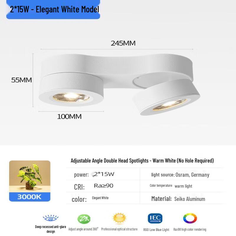 NuFeng Double-Head Adjustable Surface Mounted LED Spotlight