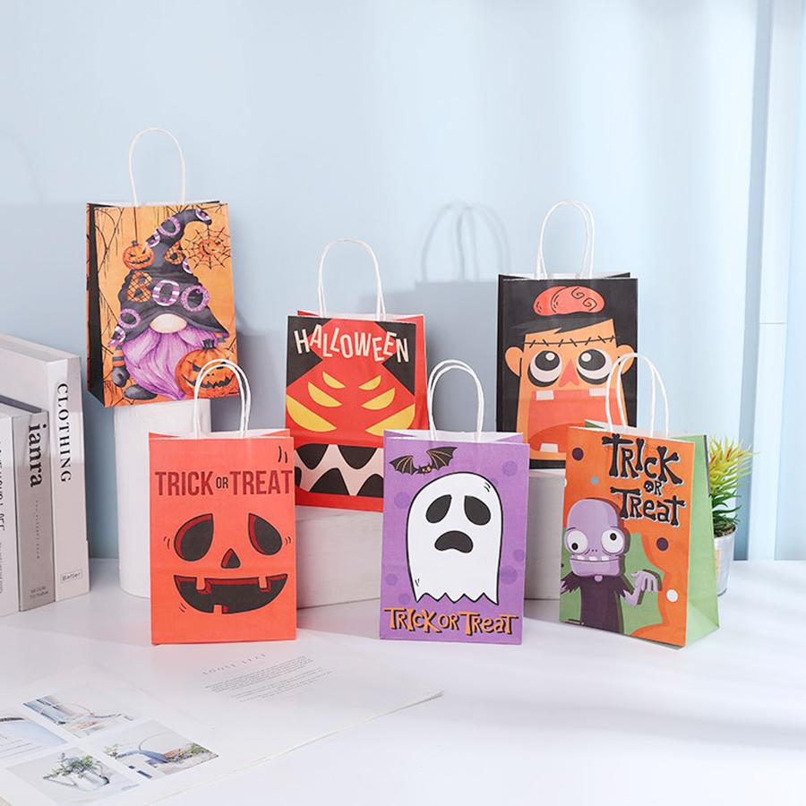 6pcs Halloween Theme Gift Paper Packaging Bag Reusable Eco-friendly Party Goodie Bag Creative Gift Bag Party Favor Supplies