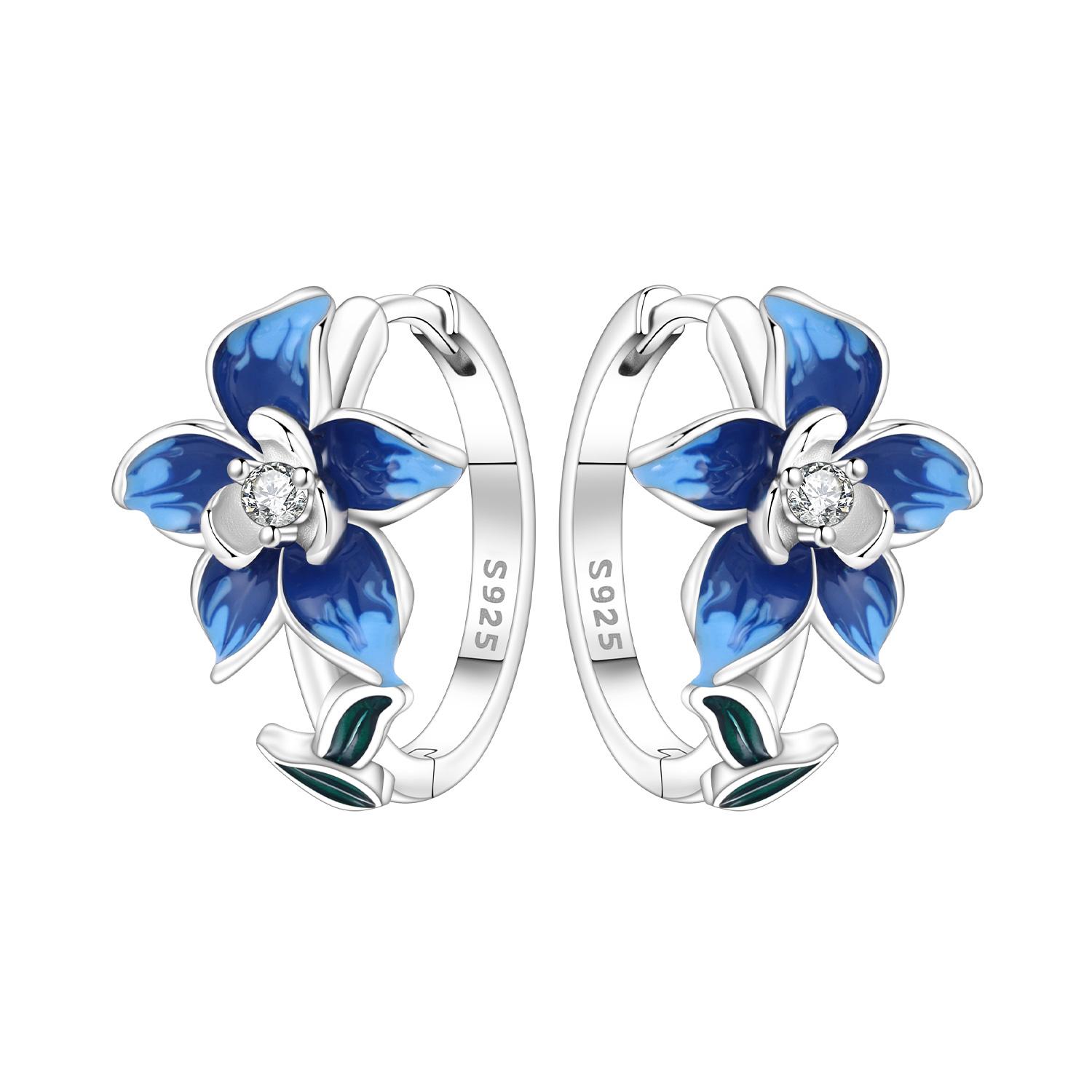 S925 Silver Blue Flower Earrings Hoop Earrings Women Jewelry Trendy Anniversary Gifts