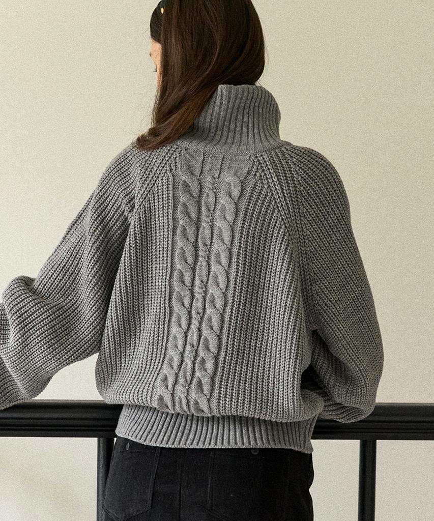 OURHOPE Phoebe Cable Turtleneck Knit - Melange Grey