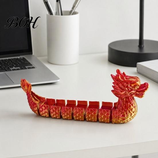 Unique Dragon Boat Festival Gift 3D Printed Articulated Figurine, Gradient Metallic Statue with Flexible Bendable Body, Model Traditional Desktop