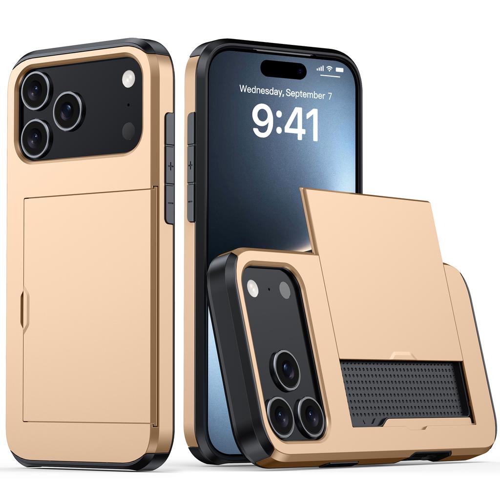 For iPhone 17 Pro Max Case with Card Holder TPU+PC Phone Back Cover