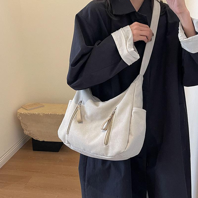 Retro simple canvas bag 2025 new casual large-capacity shoulder bag student class crossbody tote bag