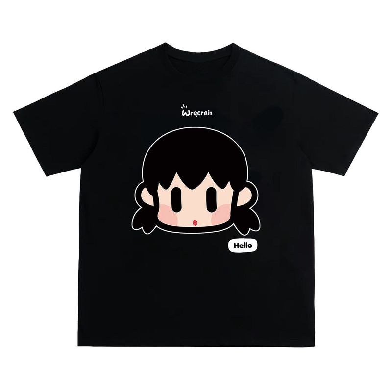 

Plus-Size Cartoon Big-Head Shizuka Short-Sleeve T-Shirt for Women, Loose Casual Couple Design, Pure Cotton Half-Sleeve Tee Black XL [Recommended 115-130]