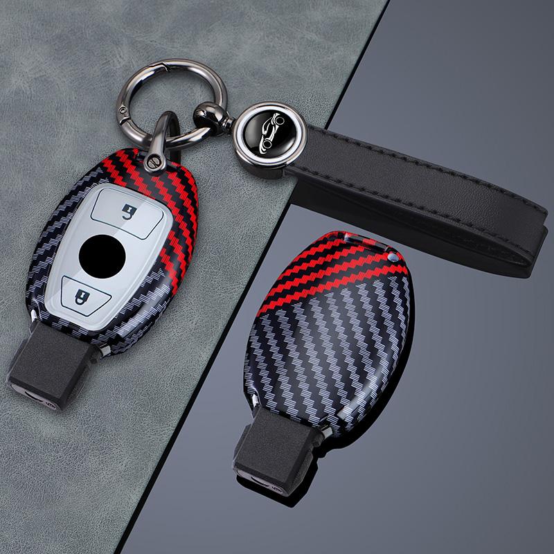 2/3 Buttons for Mercedes Benz A B C E S G Class W204 W205 W212 W213 GLC GLA CLA Carbon Fiber Car Key Case Cover Shell Keychain