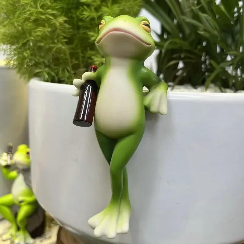 1 sztuka Zabawna Symulacja Rekreacyjna Żaba Żywica Rysowana Ręcznie Ugniatane Zabawki, Dekoracje Ogrodowe Bonsai Rękodzieło Ozdoby