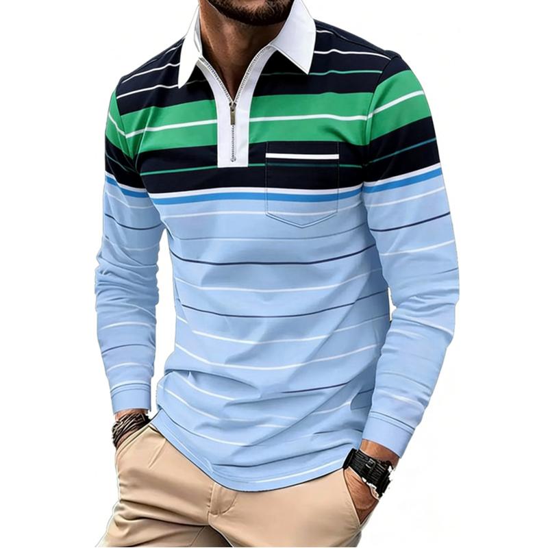 Sommer Herren Langarm Reißverschluss Poloshirt Herren Freizeit Revers Poloshirt Modisches Poloshirt Freizeit