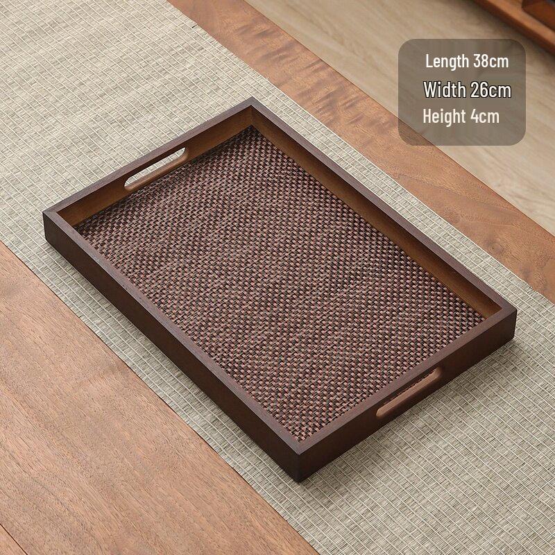 Chinese Style Rattan Wood Serving Tray Set