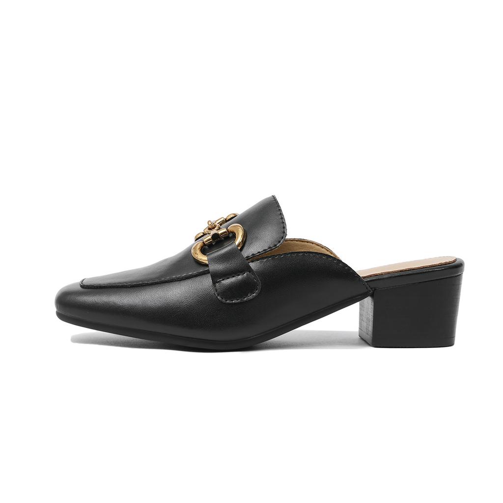 Leather Bag Head Half Slippers Women's Outer Wear 2025 New Horse Buckle Sandals Heelless Lazy Shoes Flat Muller Shoes