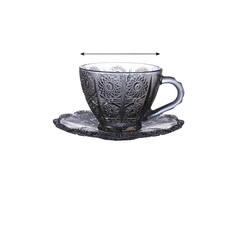 200ml Coffee Cup Set Luxury Retro Embossed Coffee Glasses Plate and Mug Household Latte Cup Glass Tea Cup Sets