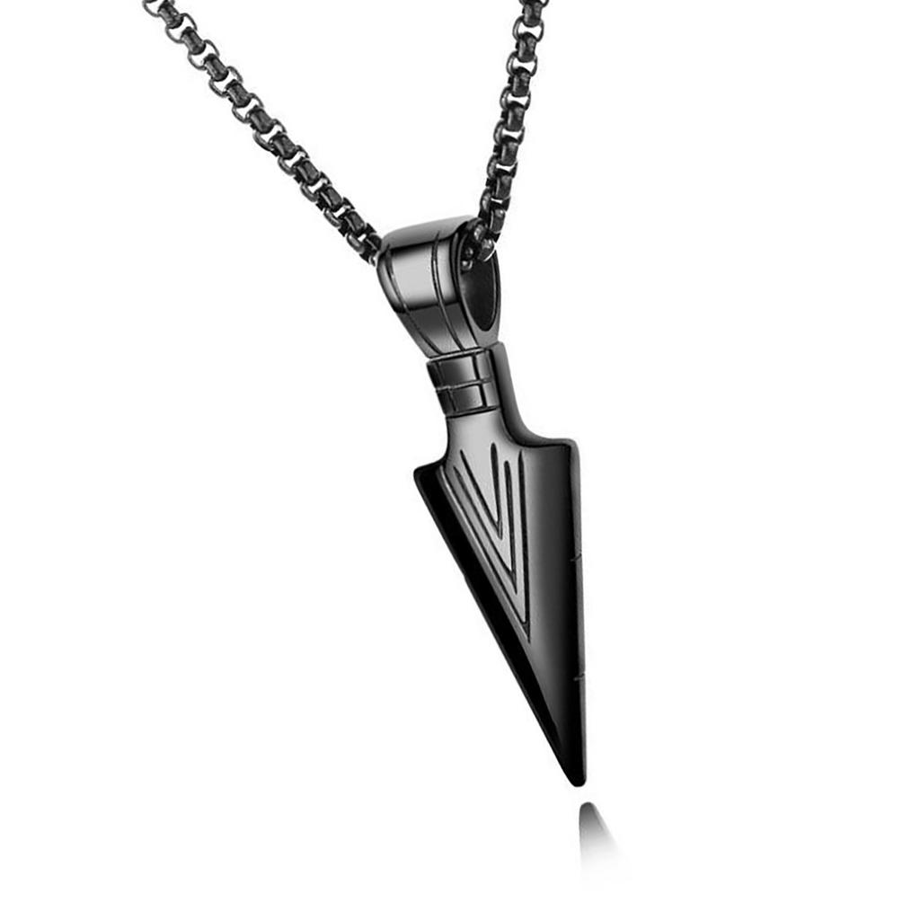 Men Arrowhead Necklace Stainless Steel Vintage Fashionable Polished Finish Unique Pendant Necklace Black