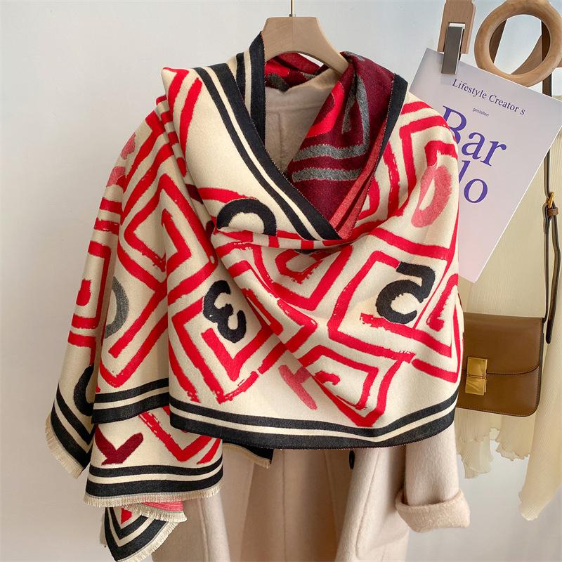 Scarf Women's Winter Style Foreign Style Fashionable Versatile Shawl with Thickened Warm Long High-end Imitation Cashmere Scarf