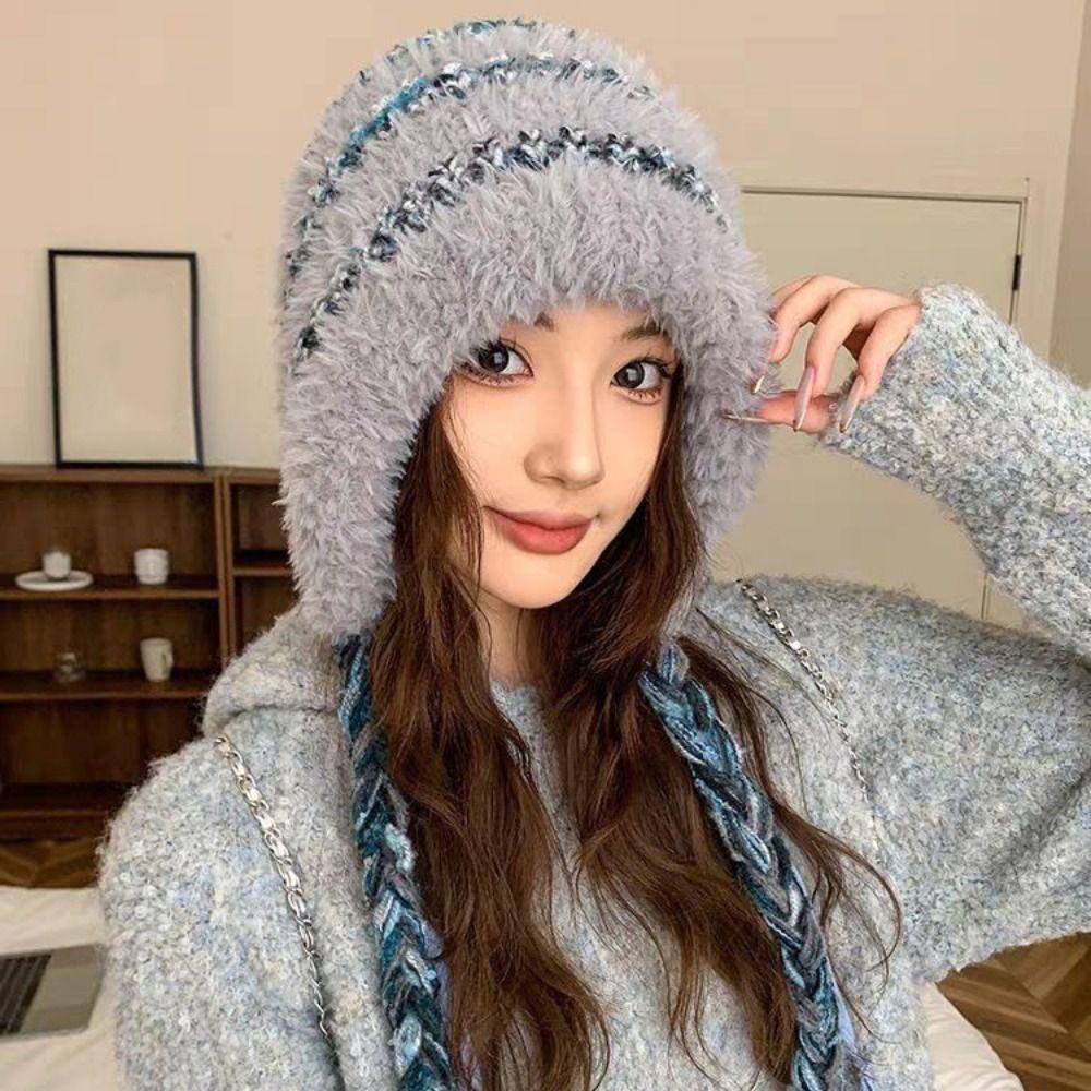 Korean Style Plush Pullover Hats Soft Knitted Warm Hat Fashion Ear Protection Hat  Women