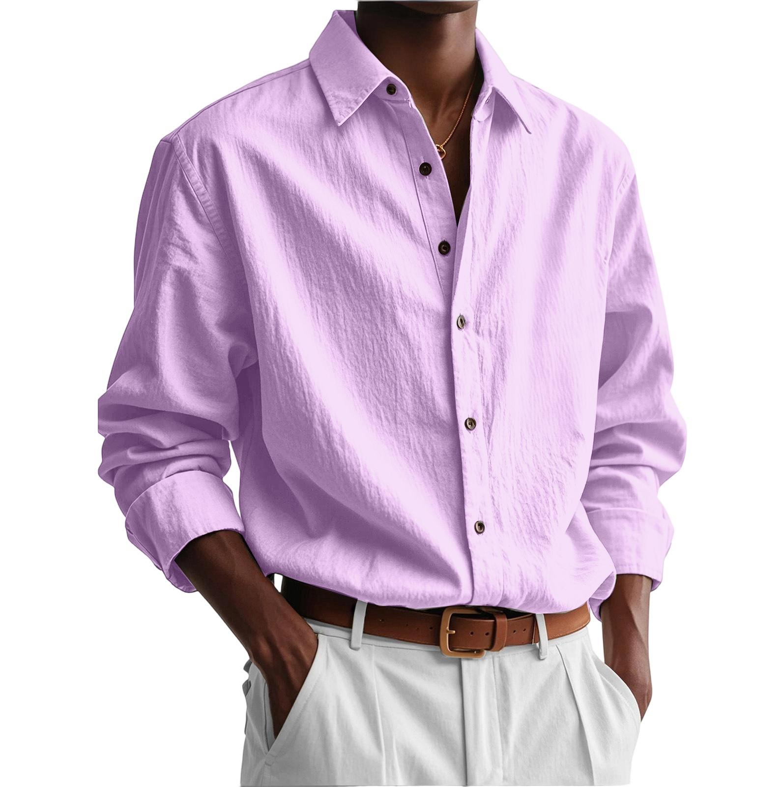 Men s Casual And Fashionable Long-sleeved Lapel Button-down Shirt M