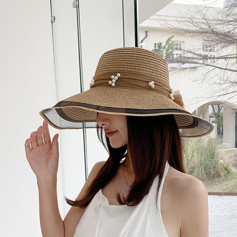 Versatile Hat Style Straw Woven Sweet Pearl Womens Hatscaps Sunshade