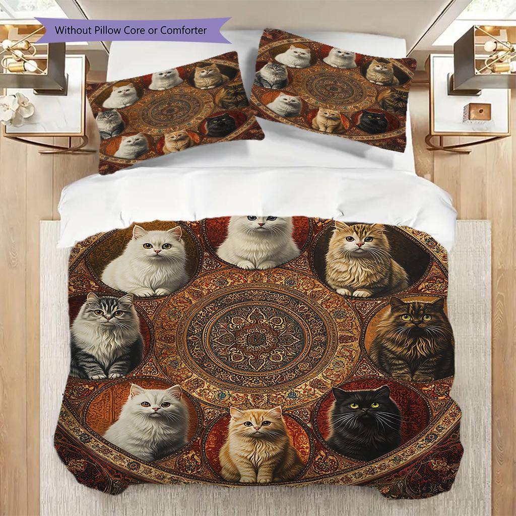 Kätzchenmuster Bettwäsche Steppdecke Set Bettbezug Kissenbezug Heimdekoration Geburtstagsgeschenk (1 Bettbezug + 2 Kissenbezüge, ohne Füllung)