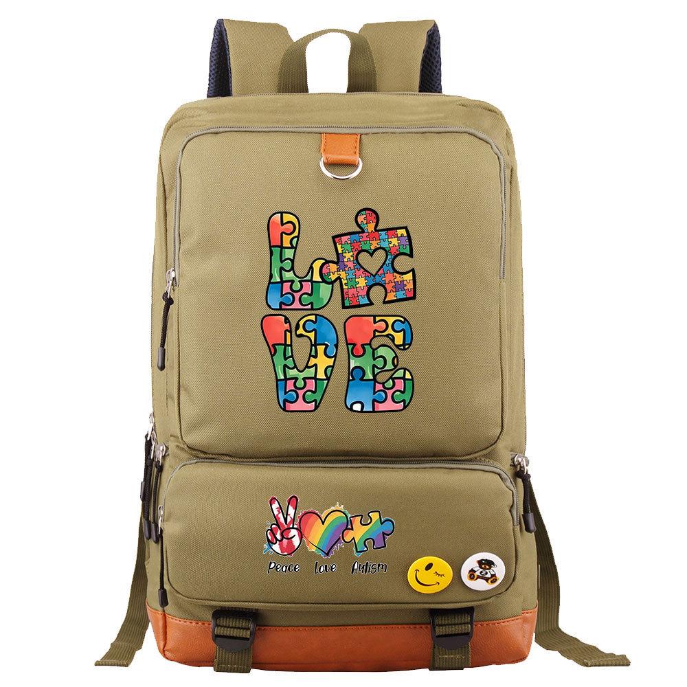 Autism Awareness LOVE Puzzle Print Back To School Backpack Casual Daypack Large Capacity Student Bookbag for Boys Girls Travel