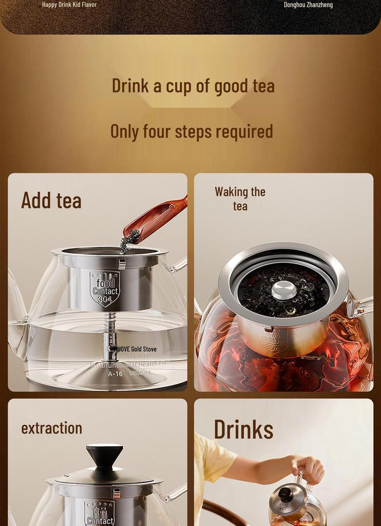 Jin Zao A-16 Golden 1L Tea Brewer & Health Pot with Spray Steam Function