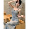 French Temperament Slightly Fat and Thin Gray Polka Dot Suspender Dress Children's New Summer Long Dress