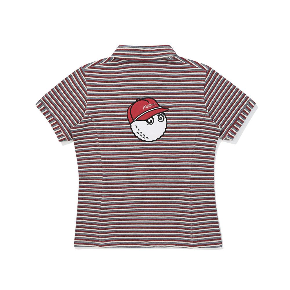 MALBON GOLF Women'S Striped Half-Zip Collared T-Shirt Red (Woman)
