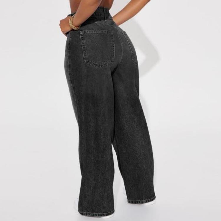 High Waisted Wide Leg Jeans Women's Stretchy Boyfriend Denim Pants Straight Loose Baggy Pockets