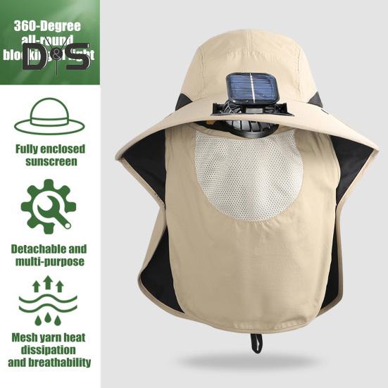 Men's Sun Hat Outdoor Hiking Sun Protection Cap with Solar And USB Powered Fan Wide Brim Fishing Hat with Neck Flap for Men Women