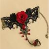 Fashion Jewelry Elegant Gothic Style Lace Red Rose Bracelet with Adjustable Finger Ring
