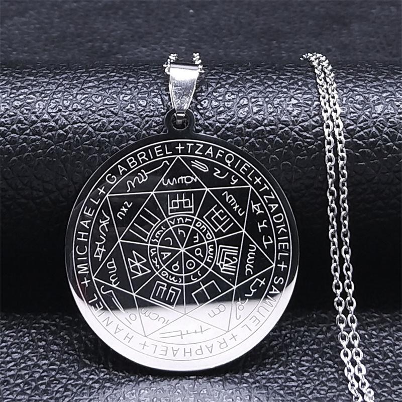 Seven Archangels Amulet Stainless Steel Necklaces Men Seal of Salomon Talisman Christian Protection Jewelry