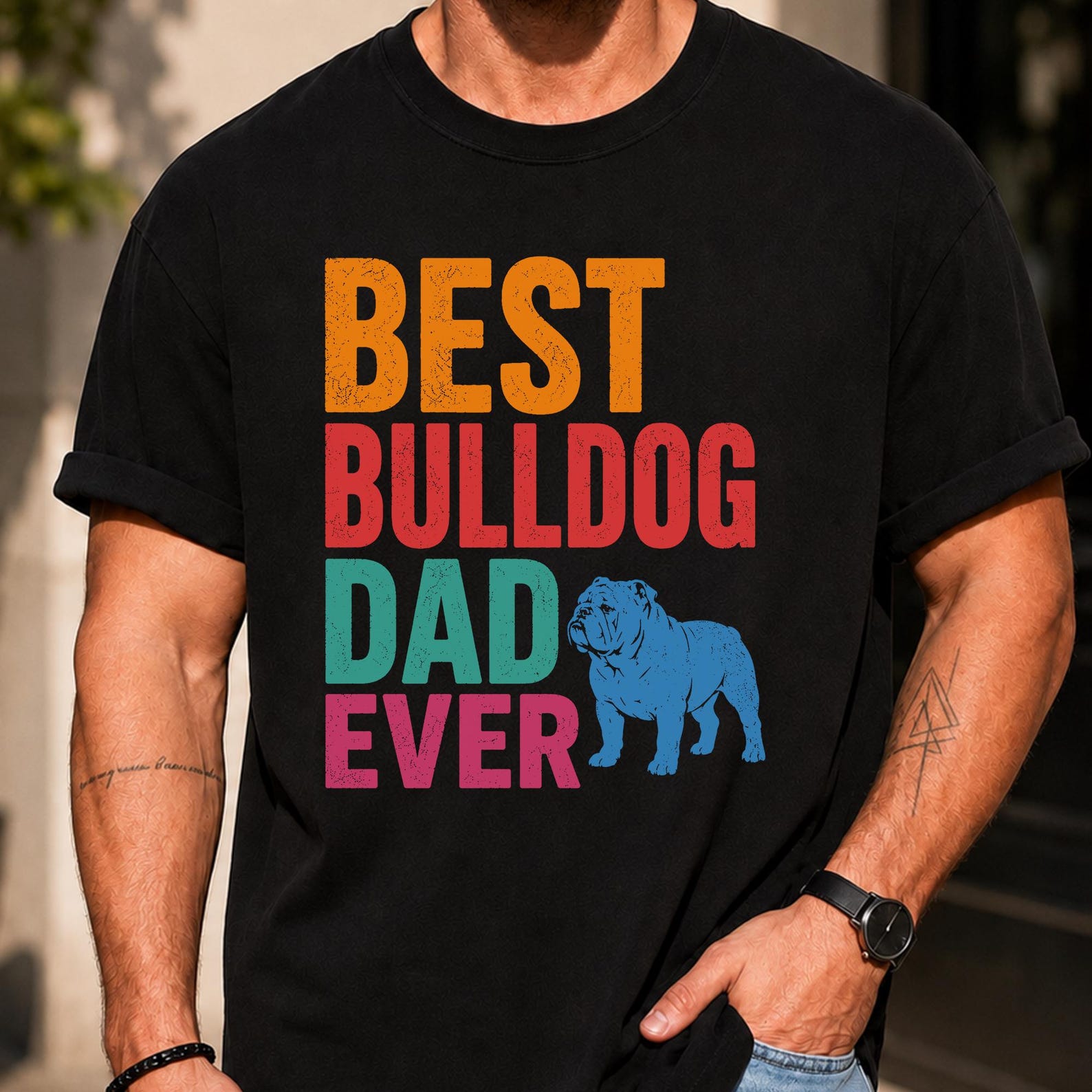 Best Bulldog Dad Ever Shirt, Funny English Bulldog Dog Dad T-Shirt, Bulldog Owner Gift, Father’s Day Gift for Dog Lover M