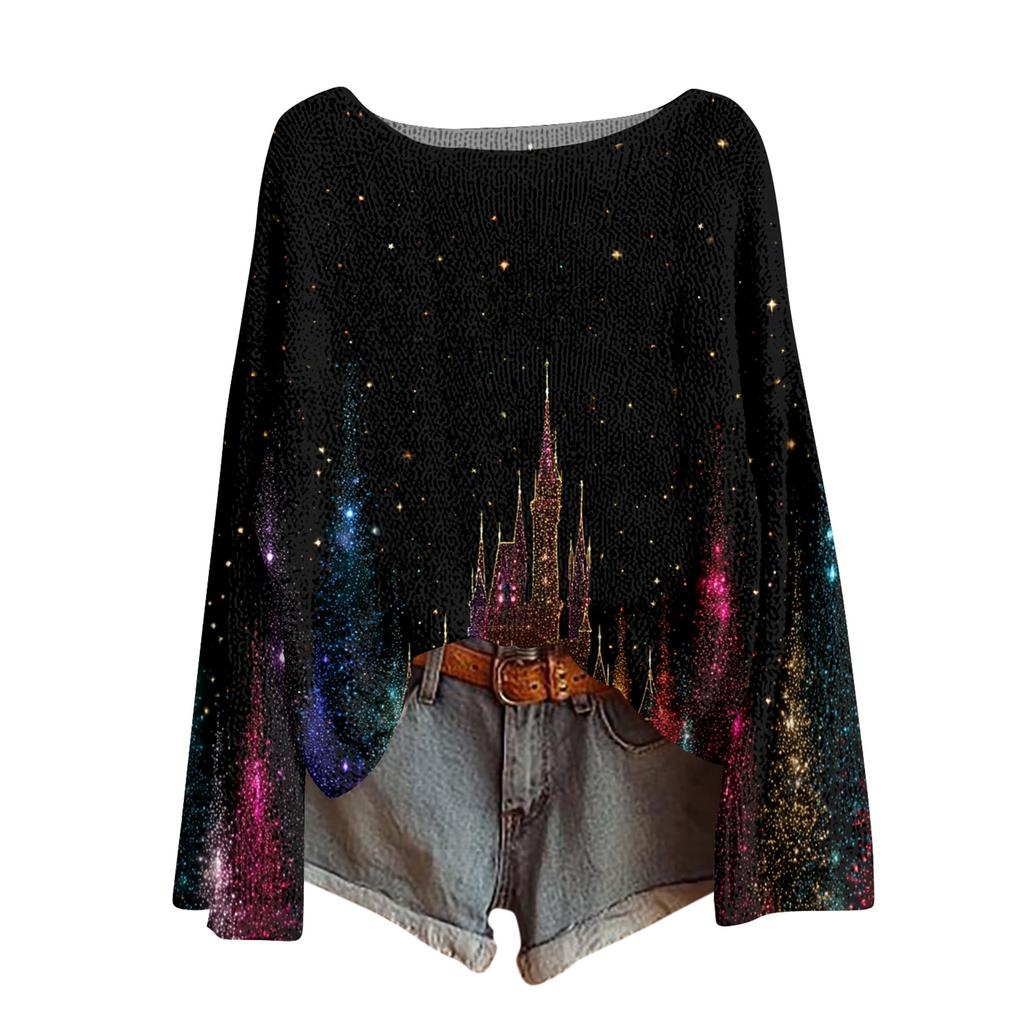 Womens  Fall Sweaters Long Sleeve Print Tops Pullover Sweaters Loose Dressy Casual Basic Clothes