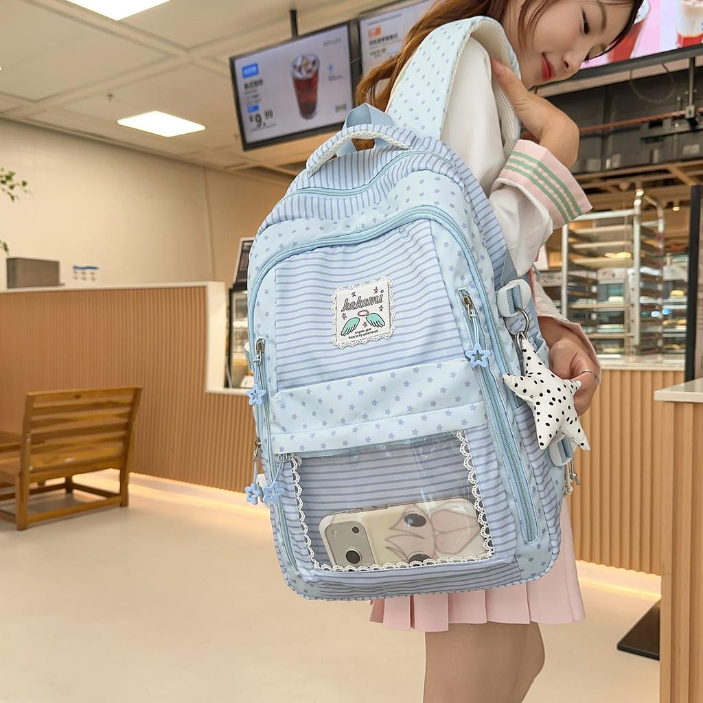 Schoolbag Vitality Soft Fog Powder Lace Polka Dot Backpack Girlfriend Daily Class Weekend Travel Sweet Backpack