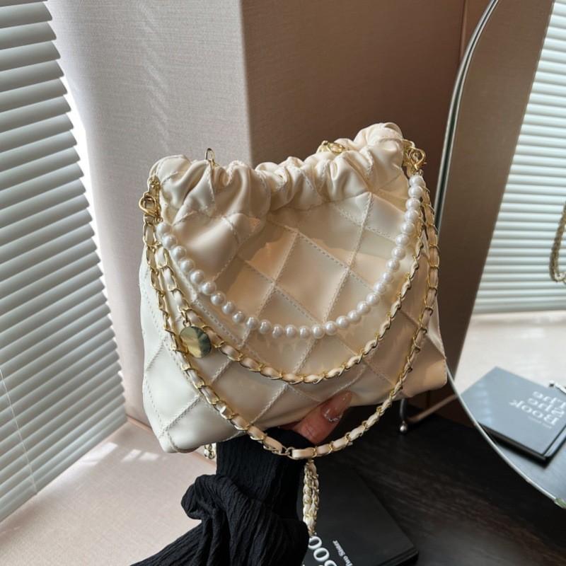 Ielgy High-End Fashionable Pearl Chain Handbag Cross-Body Bucket Bag