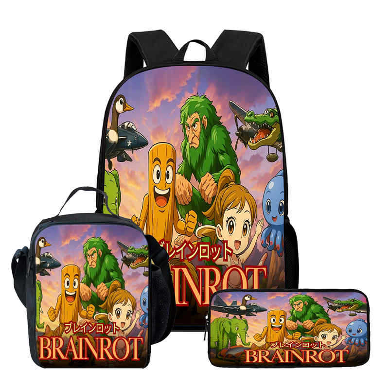 Wooden Stick Man Brain Rot Schoolbag High Definition Printing Leisure Cross Border Light Backpack