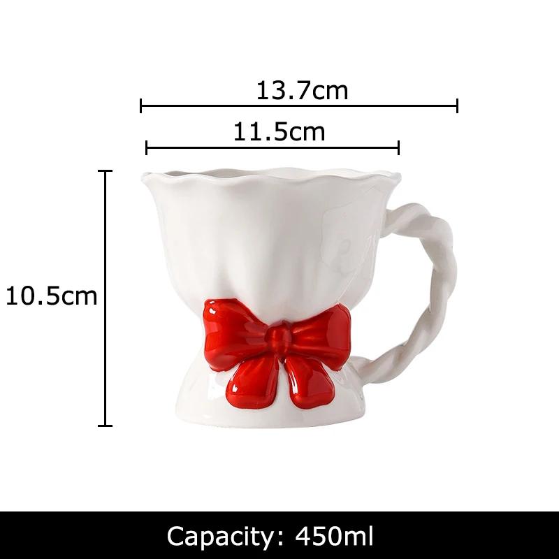 Lovely Pink Bowknot Ceramic Mug Milk Cups Dining Table Coffee Mugs Afternoon Tea Teacup Water Cup Fruits Juice Container