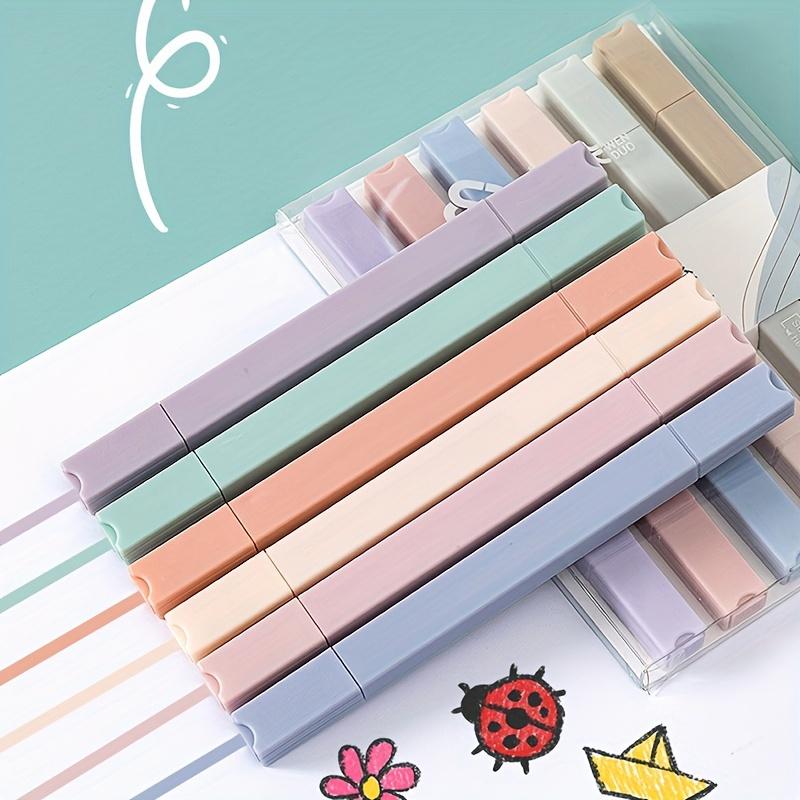 6 PCS Double Side Highlighter Pens Set Kawaii Colored Manga Markers Pastel Stationery Scrapbooking School Supplies