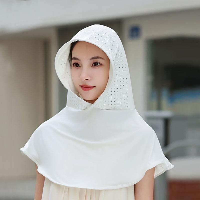 

Uv Shielding Summer Sun Hat With Face Mask And Neck Scarf For Casual Wear Elegant Ivory