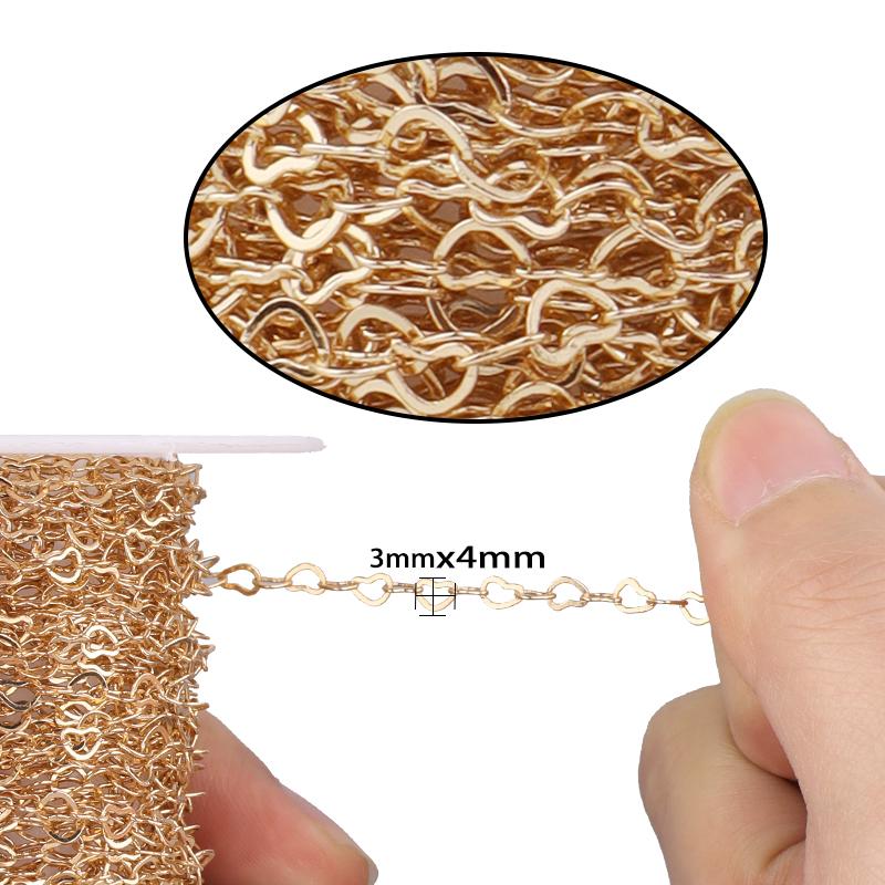 10 Yards/roll Heart Shape Bulk Chain Gold Color Link Chains for Jewelry Making Necklace Chain DIY Necklace Bracelet Materials