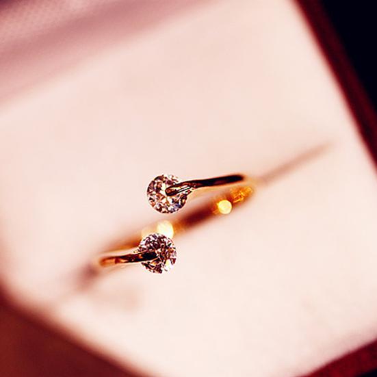 Damen Mode Offener Fingerring mit doppeltem Zirkonia-Besatz Party Schmuck Geschenk