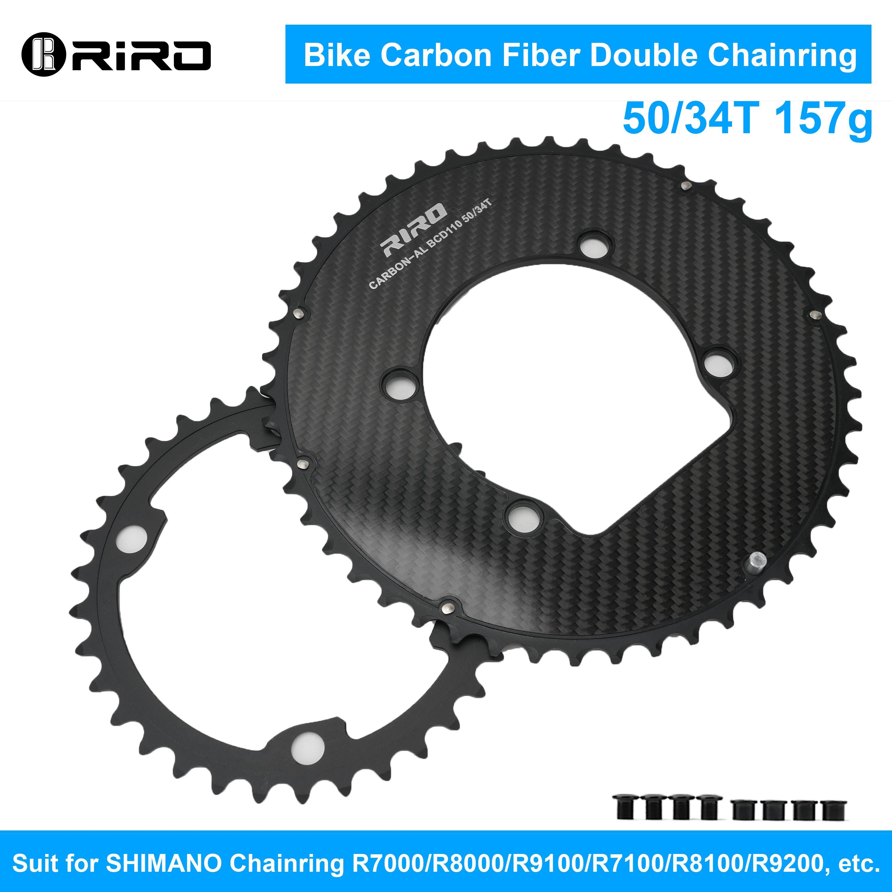 RIRO Carbon 110BCD Chainring for R7000 R8000 R9100 Carbon Fiber Road Bike Chainring 50-34T 52-36T 53-39T 54-40T Double Crown