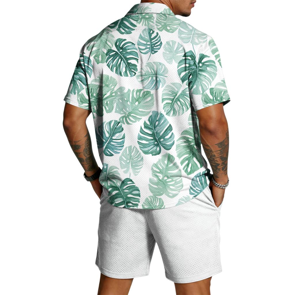 Men's Casual Lightweight Breathable Short-Sleeve Shirt And Shorts Set