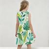 Girls Round Neck Sleeveless Tropical Leaf Printed A Line Flared Dress